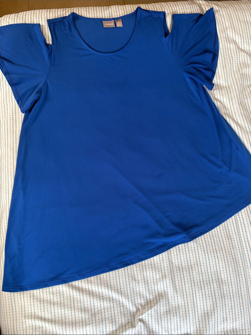 Chico's Blue Cold-Shoulder Ruffle Sleeve Tunic size 2x.